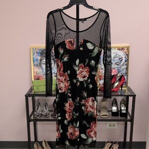 Snap Elegant Black and Red Floral Long Sleeve Dress